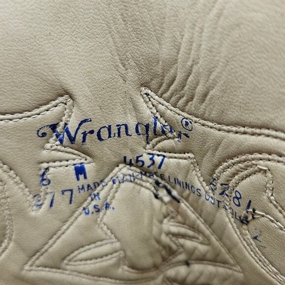 Vintage 70s Wrangler 6 US Made Leather Campus Western Boot Stitched Embroidered - Picture 5 of 5
